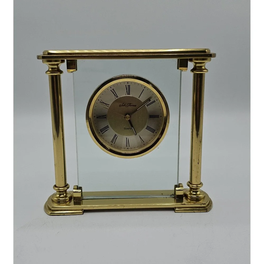 Seth Thomas Illusion Floating Roman Numerals Quartz Brass Desk Clock German Move